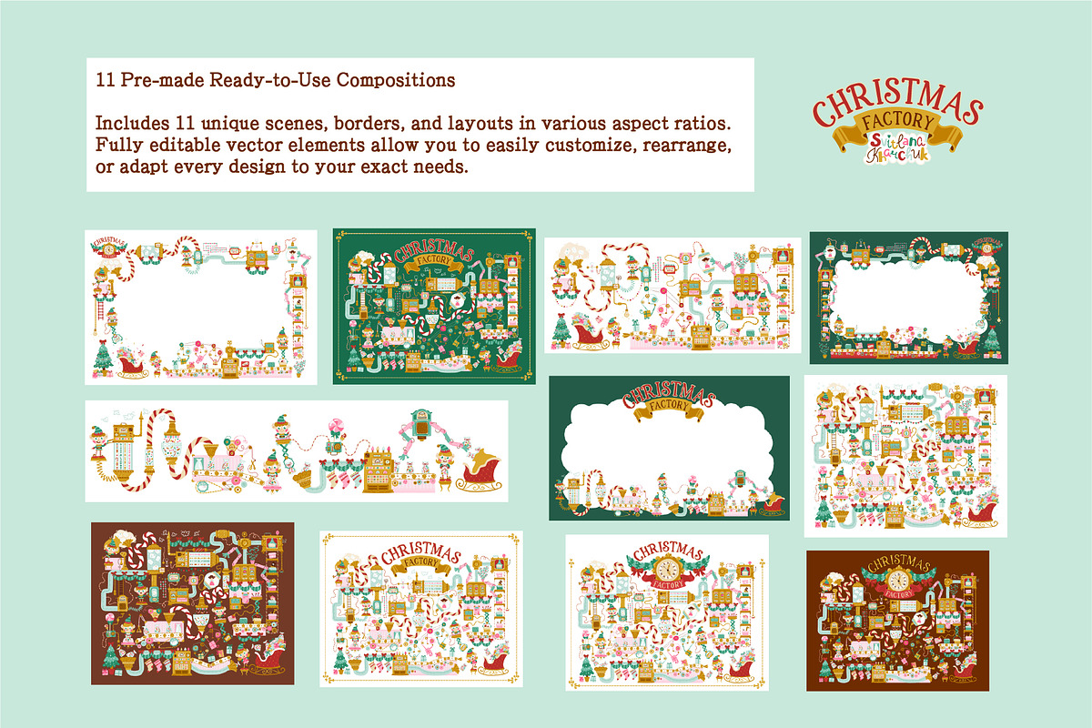 Christmas Elf Factory Vector Kit, a Seasonal Illustration by Svitlana Kharchuk (Photo 2 of 13)