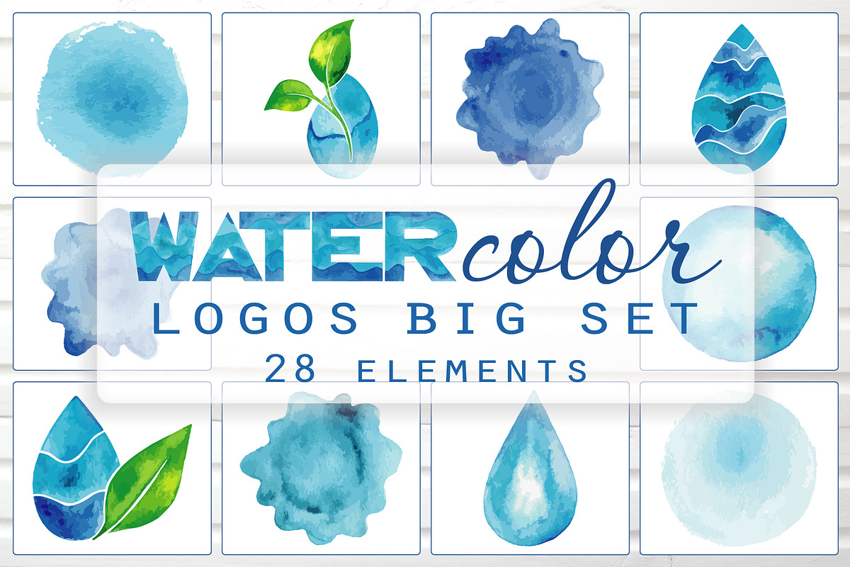 Blue Watercolor Vector Logos Set, a Decorative Illustration by Happiestsim (Photo 1 of 3)