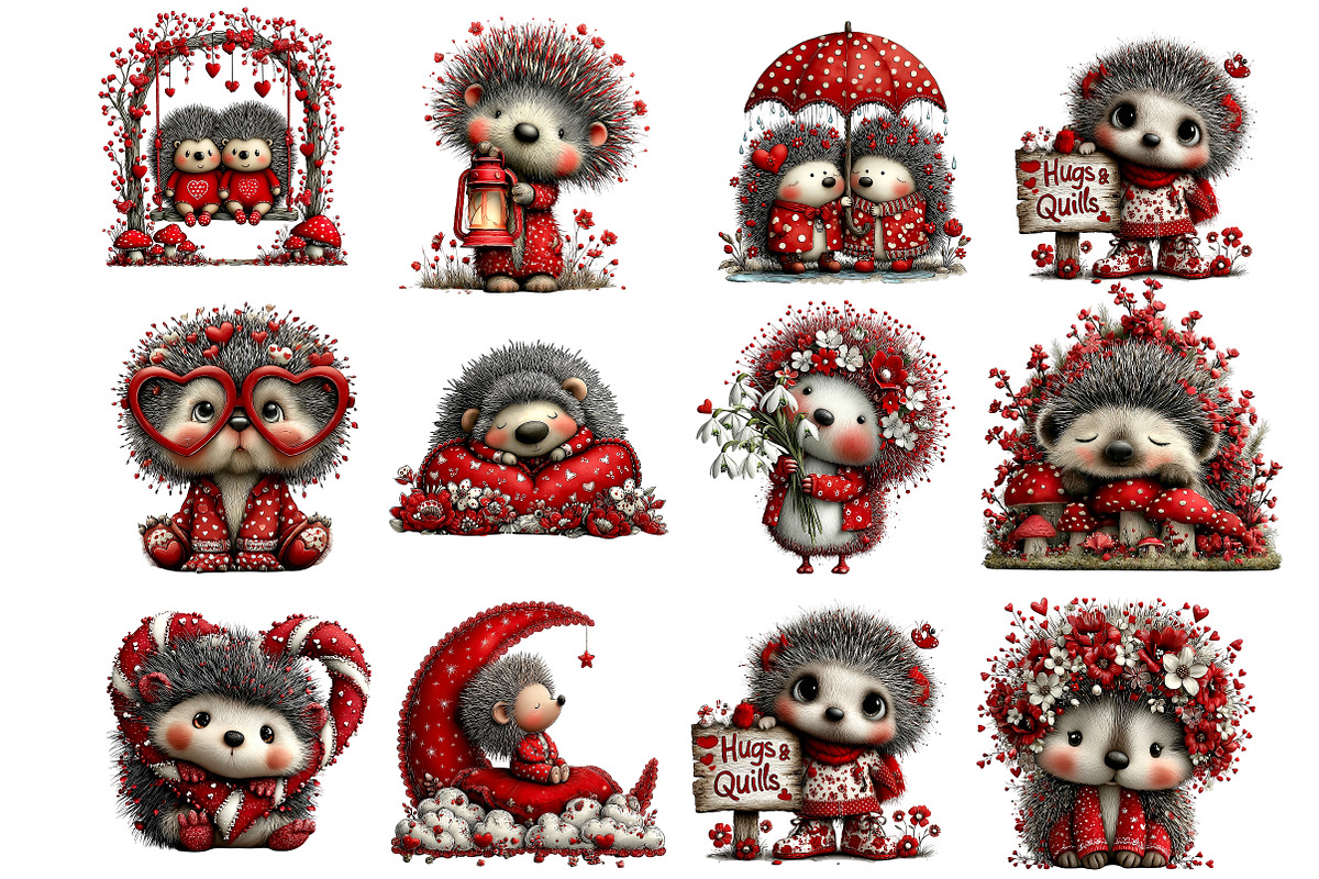 Whimsical Valentine Hedgehog Clipart, an Illustration by DreamArtGraphic (Photo 4 of 4)