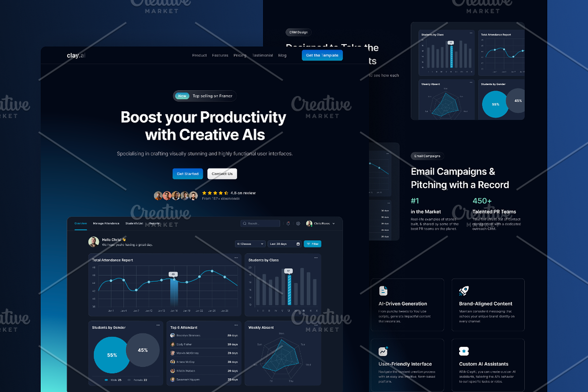 ClayAI - SaaS Framer Template, a Landing Page Template by Pentaclay (Photo 2 of 4)