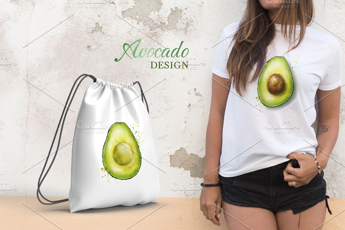 Avocado Watercolor Collection., a Decorative Illustration by VetaDesign (Photo 3 of 8)