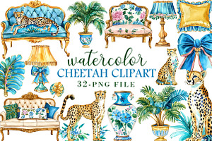 Watercolor Cheetah Clipart, an Illustration by Libby Wishes