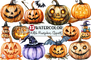 Spooky Witch Pumpkin Clipart, an Illustration by Rose Art