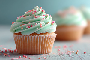 Colorful sweet cupcakes with frosting for birthday party, a Food & Drink Photo by AlyaAnd