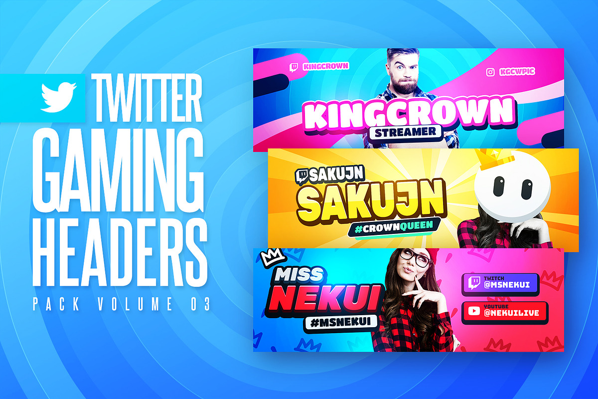 Gaming Twitter Headers Pack 03, a Social Media Template by Odin_Design