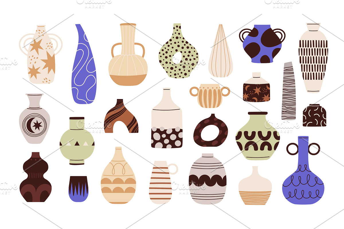 Flat different vases. Ceramic, a Background Graphic by LadadikArt