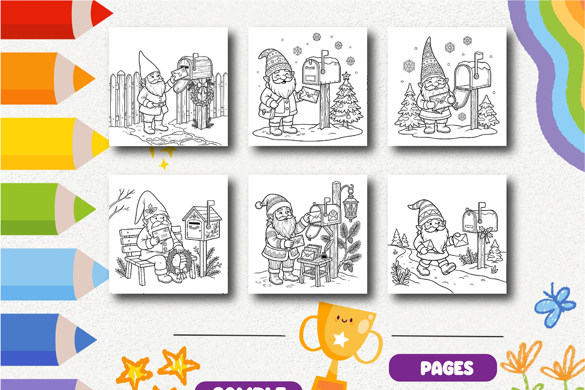 Gnomes Christmas Mailbox Coloring, a Seasonal Illustration by Design Zone (Photo 4 of 5)