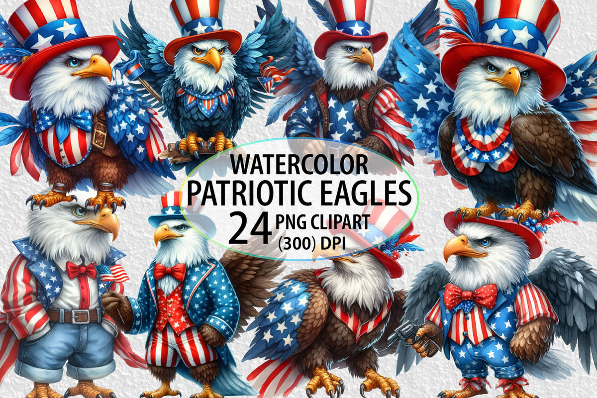 Watercolor Patriotic Eagles Clipart, an Animal Illustration by Craft Nest (Photo 1 of 4)