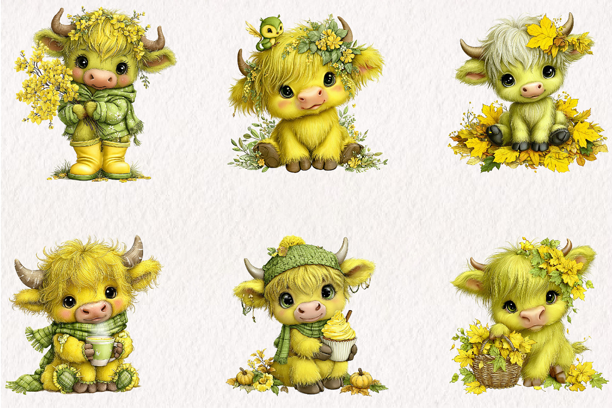 Fall Highland Cow Watercolor Clipart, a Seasonal Illustration by CreationArt (Photo 2 of 5)