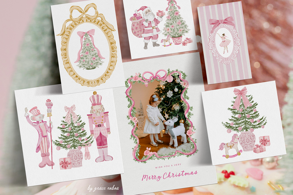 Watercolor pink christmas whimsy set, an Object Graphic by Grace Noboa Illustrations (Photo 8 of 12)