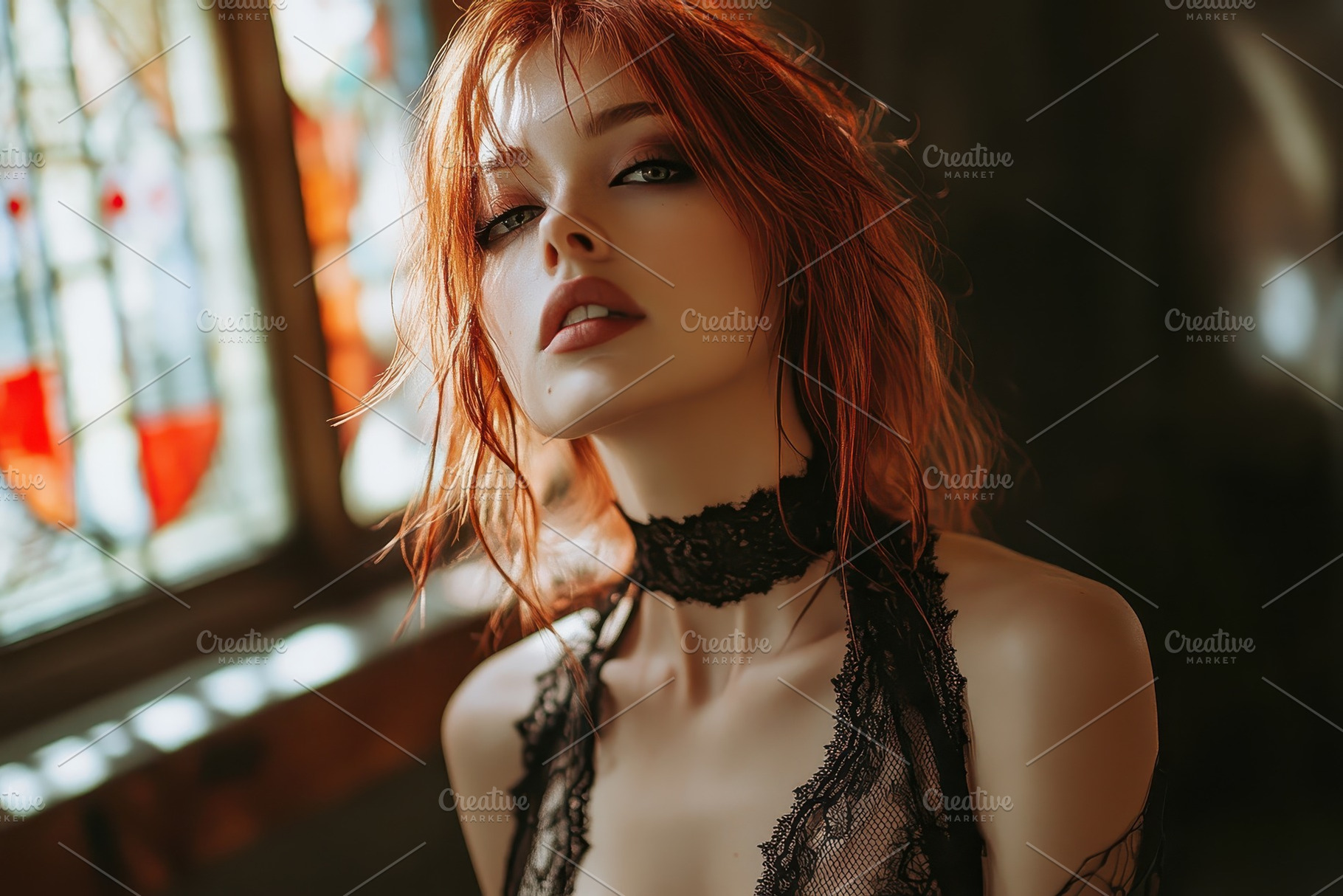 Portrait of a woman with red hair an, a Photo by Tanuart