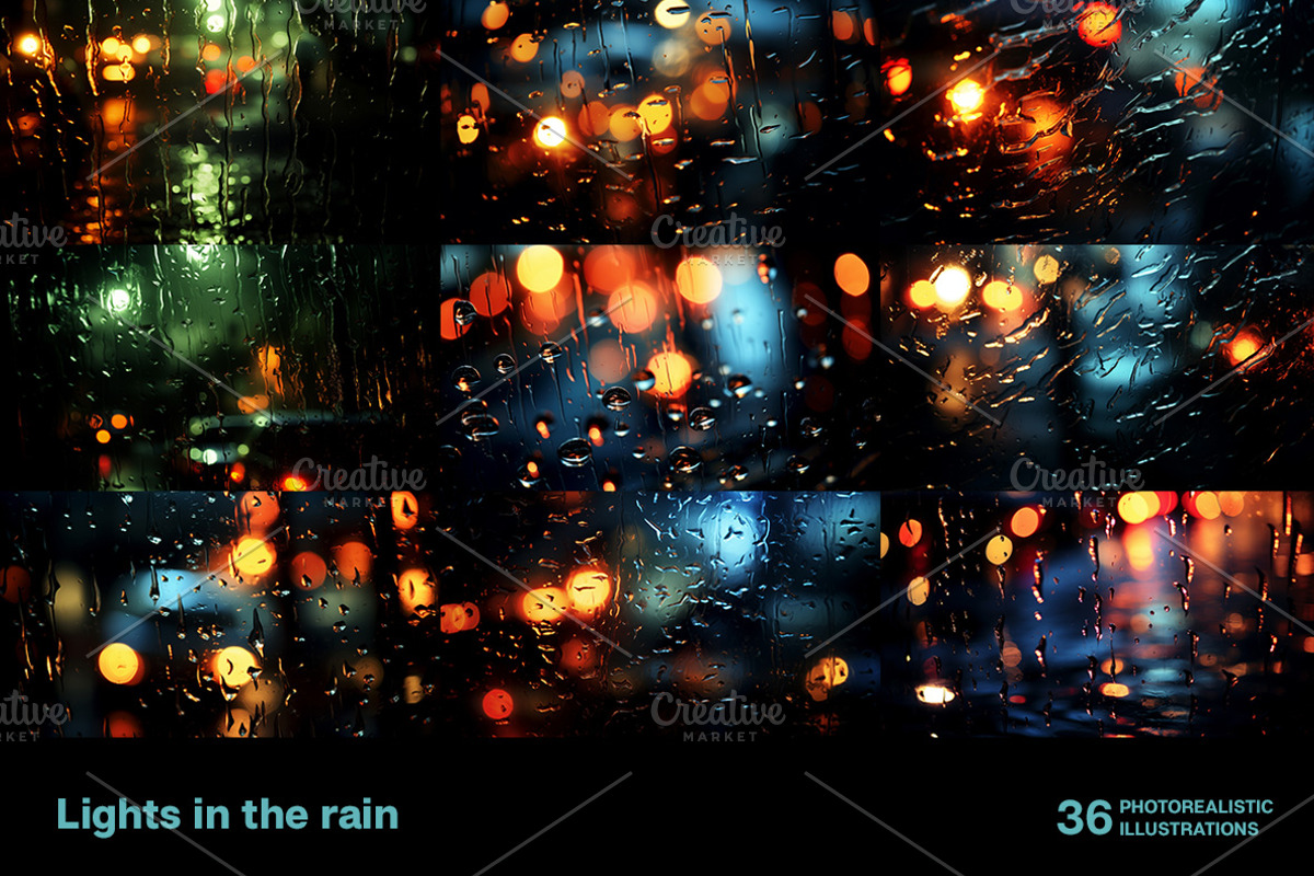 Lights in the rain. 36 images, an Abstract Photo by Handmadefont (Photo 4 of 10)