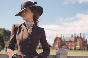 Woman posing in vintage equestrian fashion, feeling sophisticate, a Photo by Studio ANNA