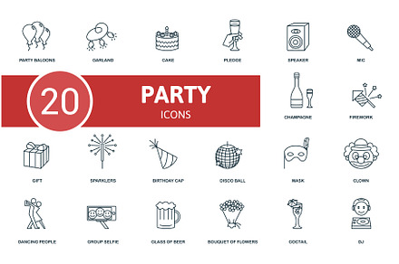 Party icon set. Contains editable, an Object Illustration by Aimagenarium@gmail.com