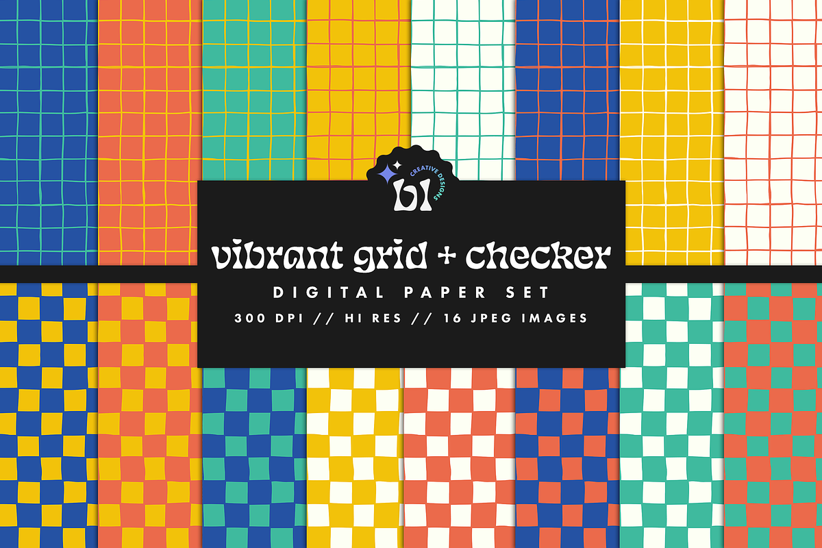 Vibrant Checker & Grid Pattern Set, a Pattern Graphic by Brandi Lea Designs