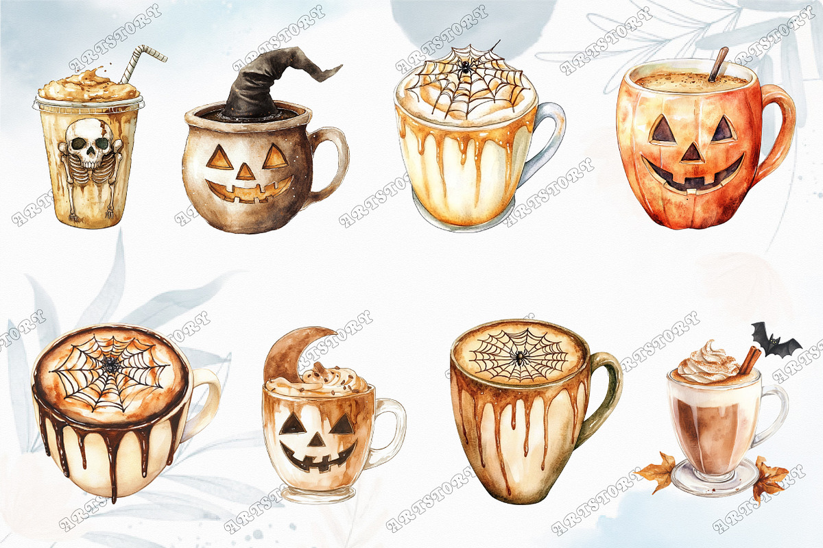 Halloween Coffee Latte Clipart Bundl, an Illustration by designcity5 (Photo 2 of 5)