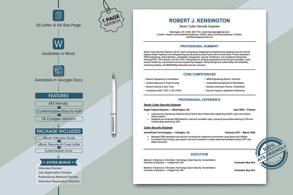 ATS Resume for Cyber Security, a Resume Template by Design_Xlab (Photo 1 of 10)