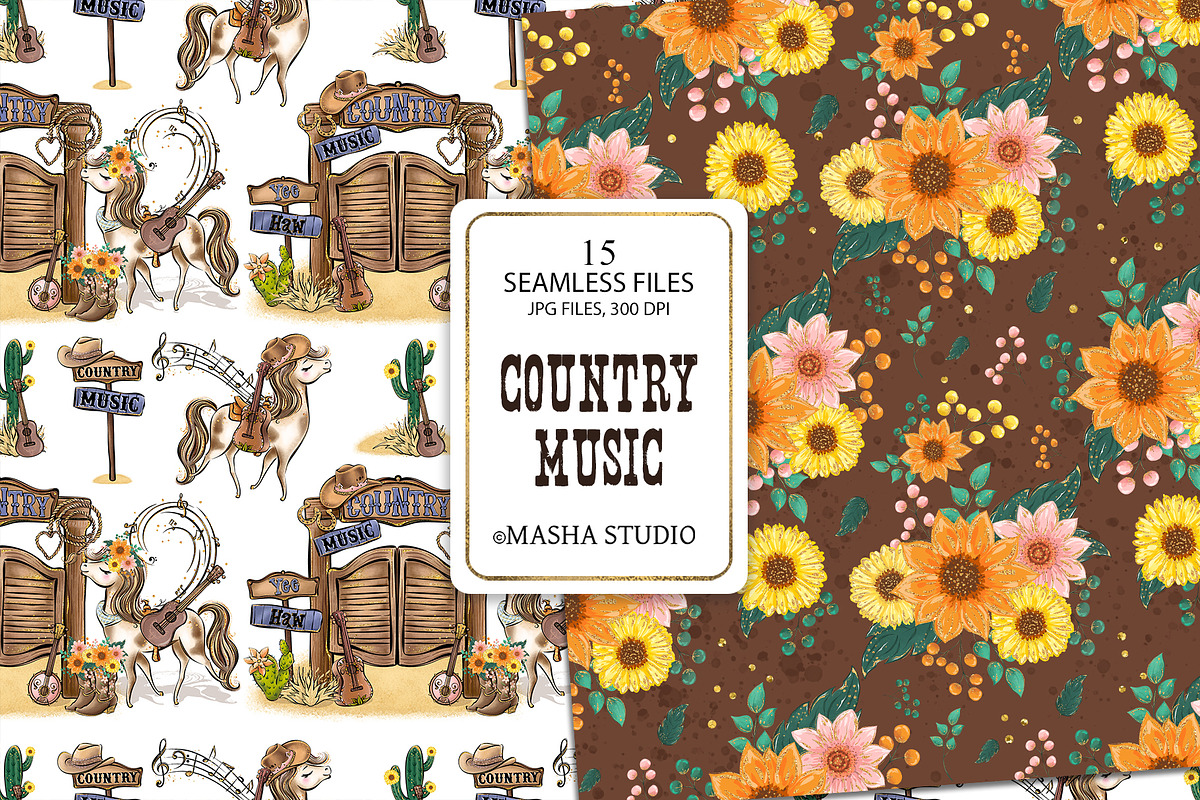 Country Music Seamless Patterns, a Pattern Graphic by Masha  Studio (Photo 4 of 8)