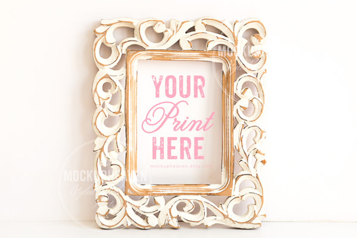 SET OF 2 Vintage White Frame Mockup, a Print Template by MockUpHeaven (Photo 1 of 2)