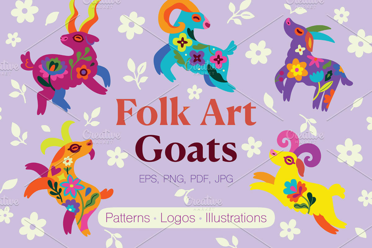 Folk Art Goats, an Animal Illustration by PenguinHouse (Photo 1 of 9)