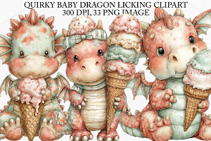 Quirky Baby Dragon Licking Clipart, a Seasonal Illustration by Canvas Craft