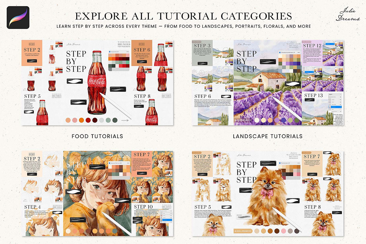 Step By Step Tutorial Bundle, a Brush Add-On by Julia Dreams (Photo 3 of 7)