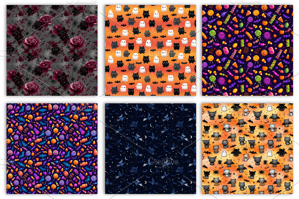 Halloween Seamless Pattern Set, an Illustration by RobertsArt (Photo 2 of 4)