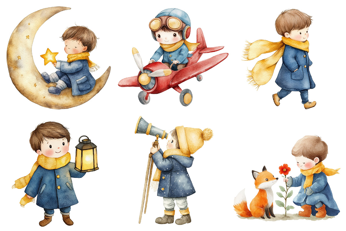 Little Prince Watercolor Clipart, a Seasonal Illustration by CitraGraphics (Photo 3 of 6)