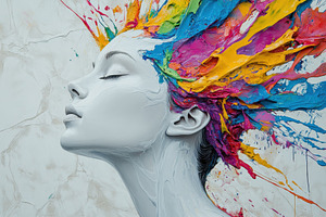 Colorful explosion of paint woman's, a Photo by Pixeness Studio