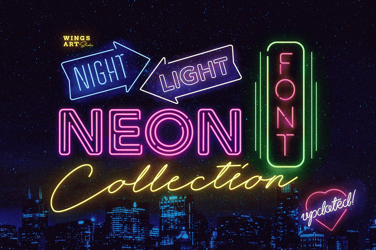 Retro Neon Font Collection, a Sans Serif Font by Wingsart Studio (Photo 1 of 24)