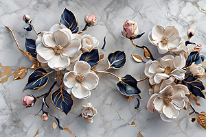 Luxurious floral mural on marble