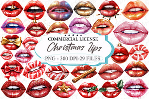 Watercolor Christmas Lips Clipart, an Illustration by designcity5