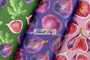 Watercolor Fig Seamless Patterns, a Food Illustration by OlDm_Shop (Thumbnail 5 of 10)