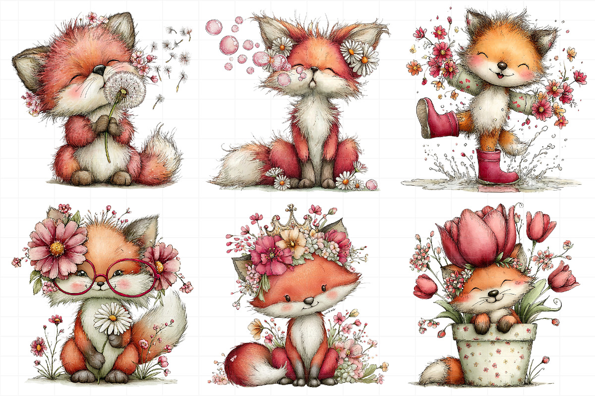Whimsical Spring Funny Fox Clipart, an Illustration by Daily.Designs (Photo 4 of 8)