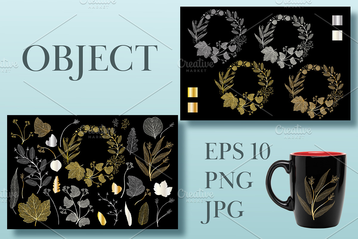 Leaves, branches and wreath gold., a Graphic by Digital illustration shop (Photo 1 of 5)