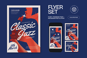 Blue Vintage Jazz Classic Flyer Set, a Flyer Template by graphicook