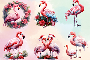 Christmas Flamingo Clipart Sublimati