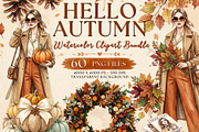 Hello Autumn Watercolor Clipart, a Seasonal Illustration by Tanya Kart (Thumbnail 1 of 17)