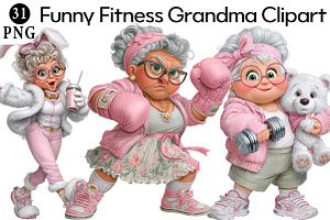 Funny Fitness Grandma Clipart, an Illustration by Daily.Designs
