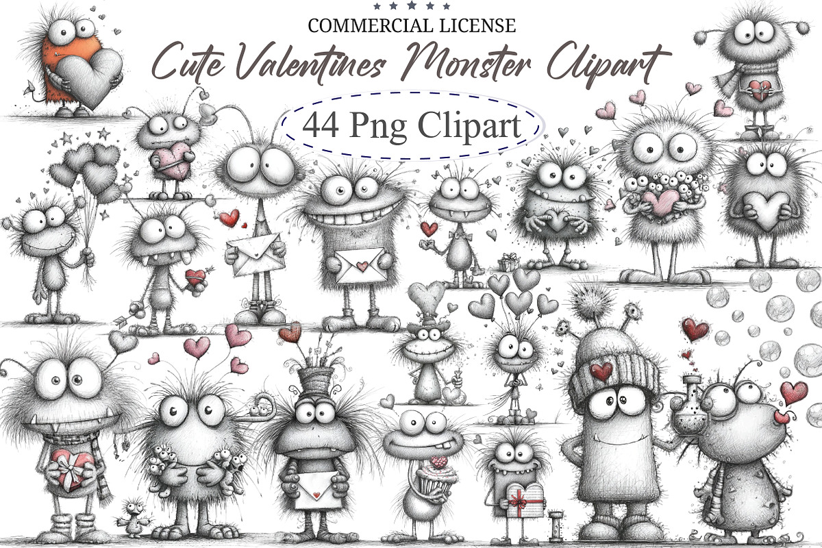 Whimsical Cute Valentines Monster Cl, an Illustration by designcity5 (Photo 1 of 5)