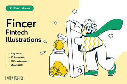 Fincer Fintech Illustrations, a Finance Illustration by Welovegraphics