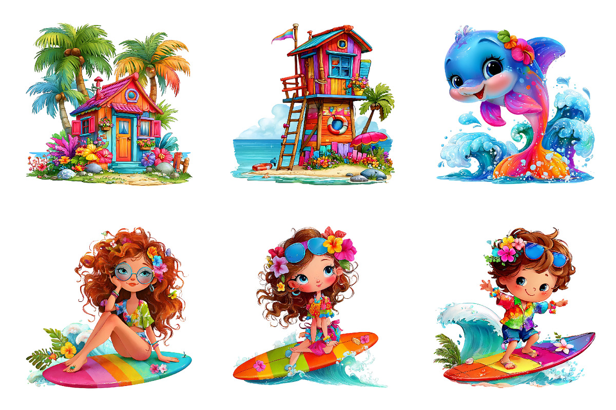 Retro Surf Clipart, a Seasonal Illustration by CreationArt (Photo 2 of 4)