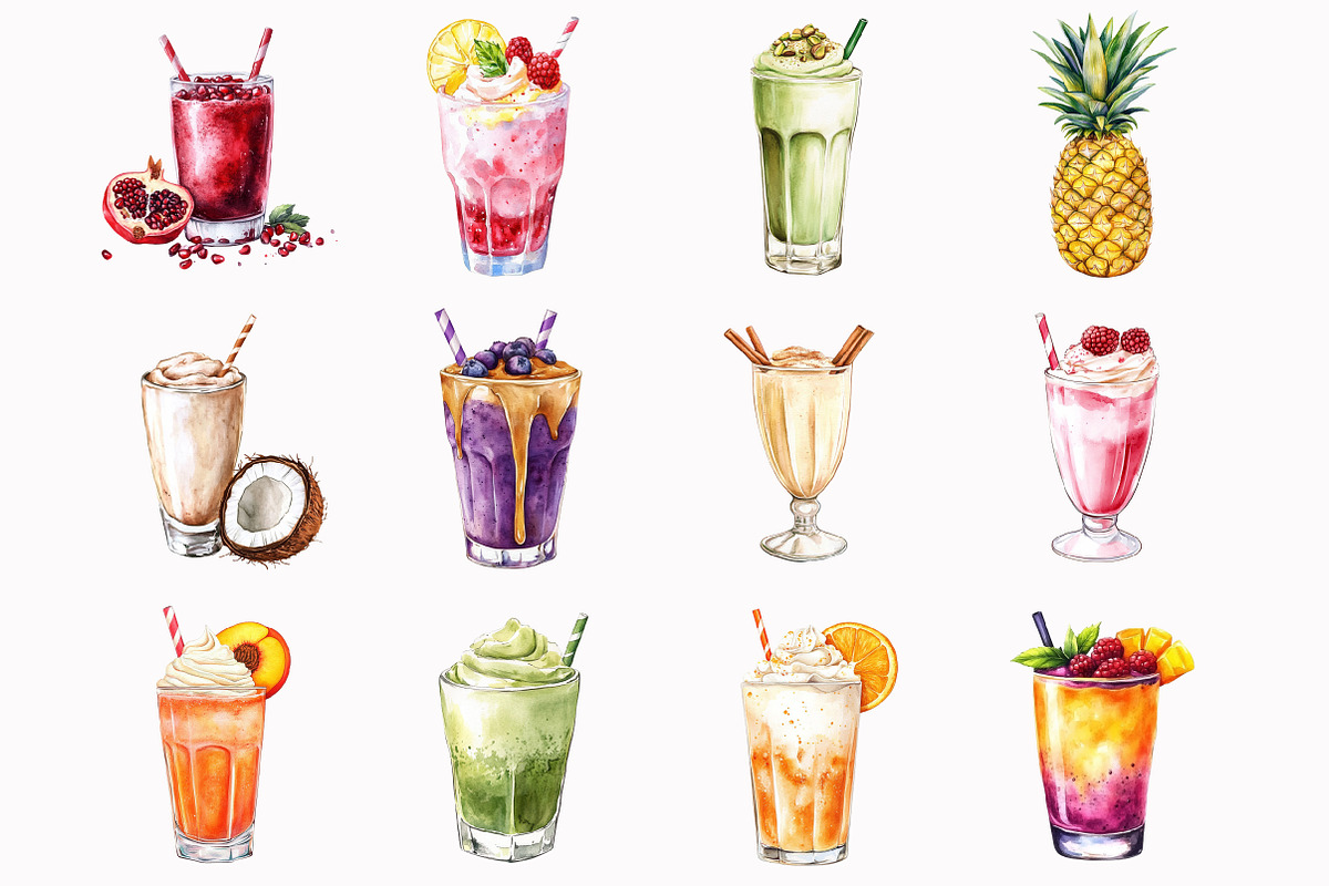Watercolor Milkshake Clipart, an Illustration by Design Market (Photo 3 of 4)