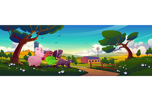 Cartoon pig meets skunk with green, an Animal Illustration by art PVP - market