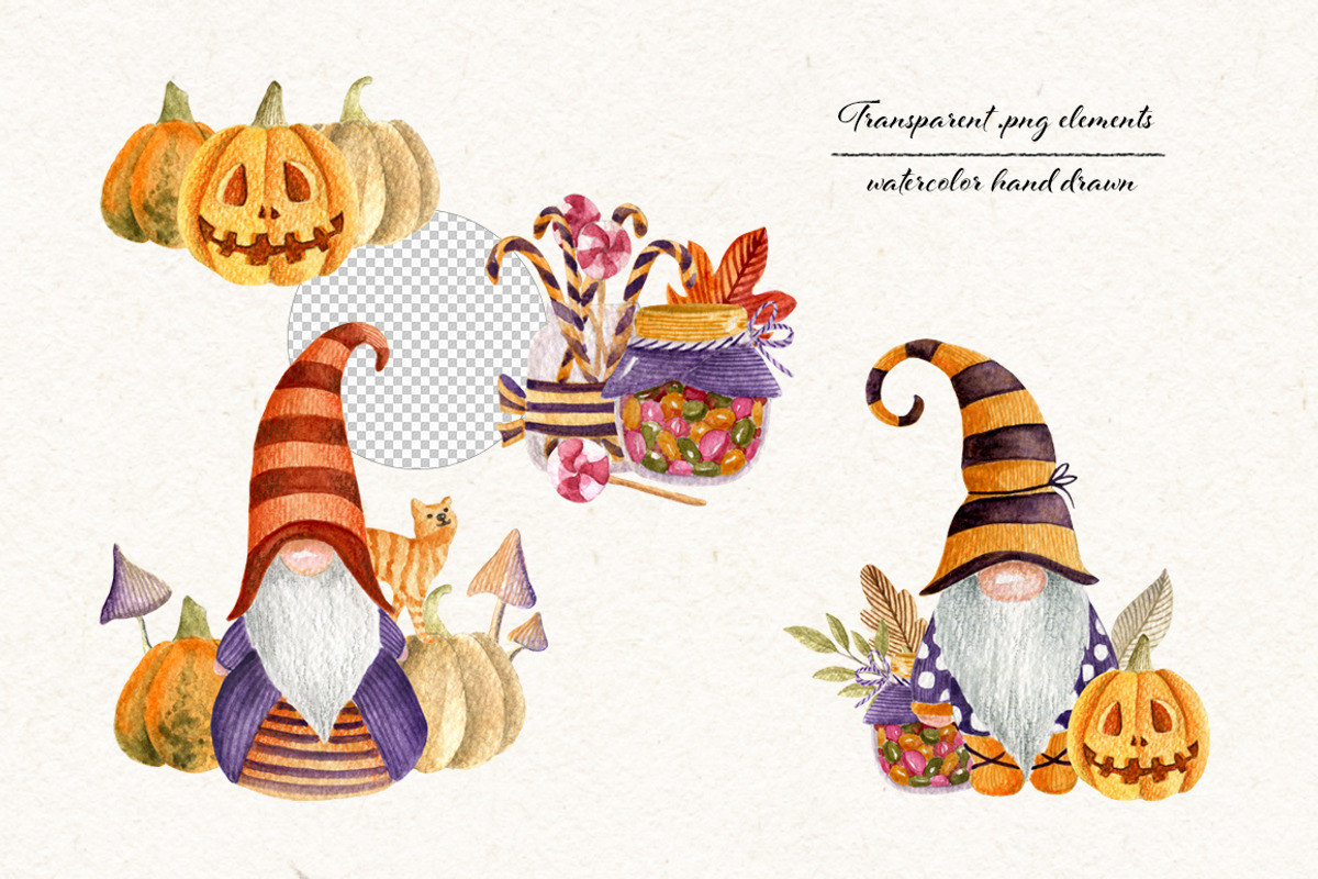 Halloween set. Watercolor gnomes, an Object Graphic by JuliaBadeeva (Photo 3 of 7)