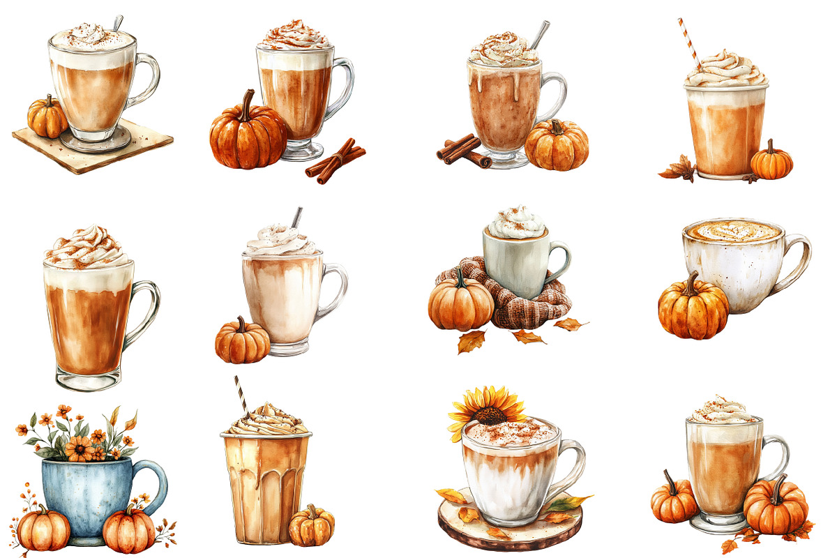 Watercolor Pumpkin Latte Clipart, an Illustration by Designworld (Photo 3 of 5)