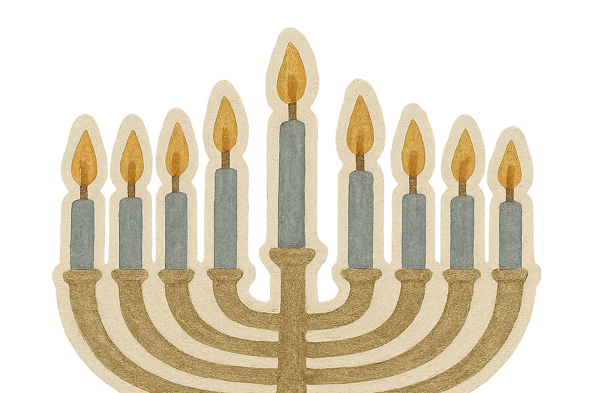 Hanukkah menorah with lit candles an, an Illustration by Dvoevnore photos