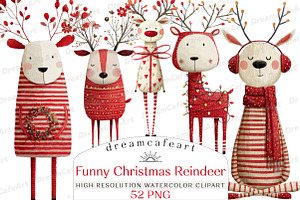 Reindeer Funny Christmas Clipart, an Illustration by DreamCafeArt