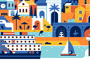Mediterranean Sea Town Travel Poster, an Illustration by Alex Krugli (Thumbnail 5 of 7)