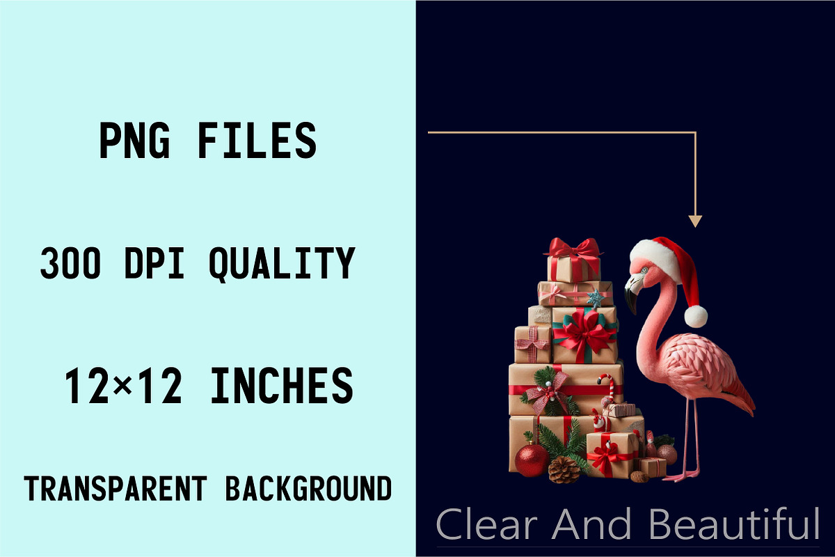 Watercolor Christmas Flamingo Clipar, an Illustration by SVGArt (Photo 4 of 8)